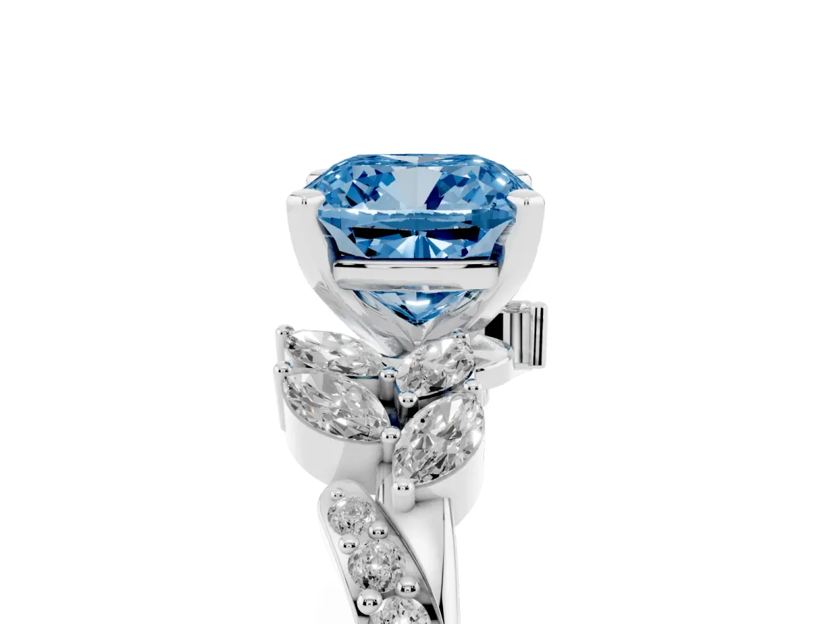 Fancy Blue Cushion Cut Solitaire Marquise Twist Band with Six-Prong Setting Silver