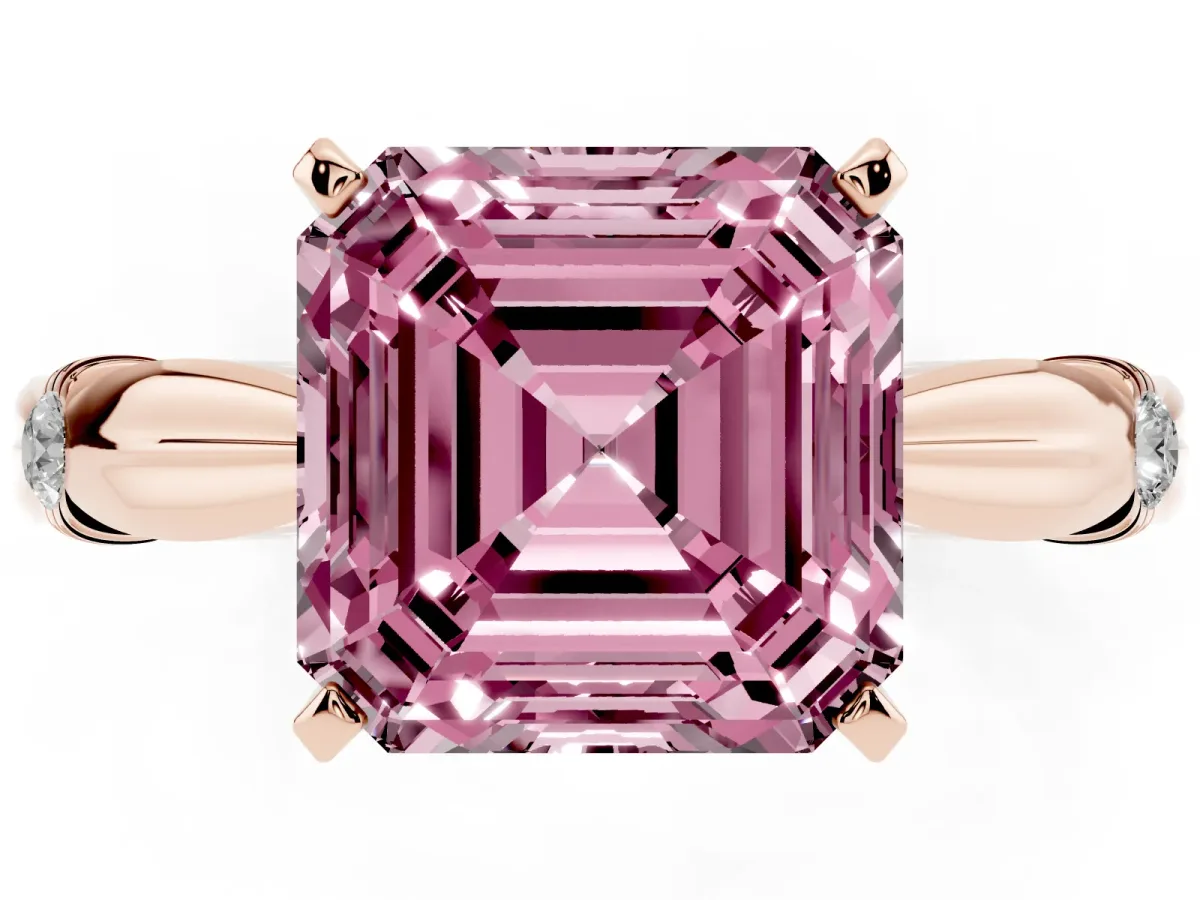 Fancy Pink Asscher Cut Solitaire Diamond Twisted Band with Four-Prong Setting Rose gold