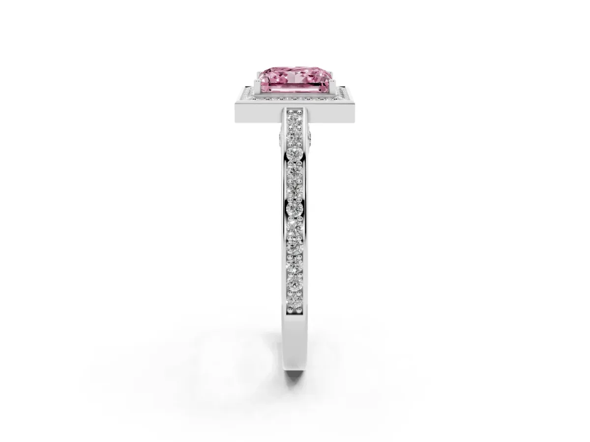 Fancy Pink Princess Cut Cut Halo Pave Split Shank Prong Setting Ring Silver