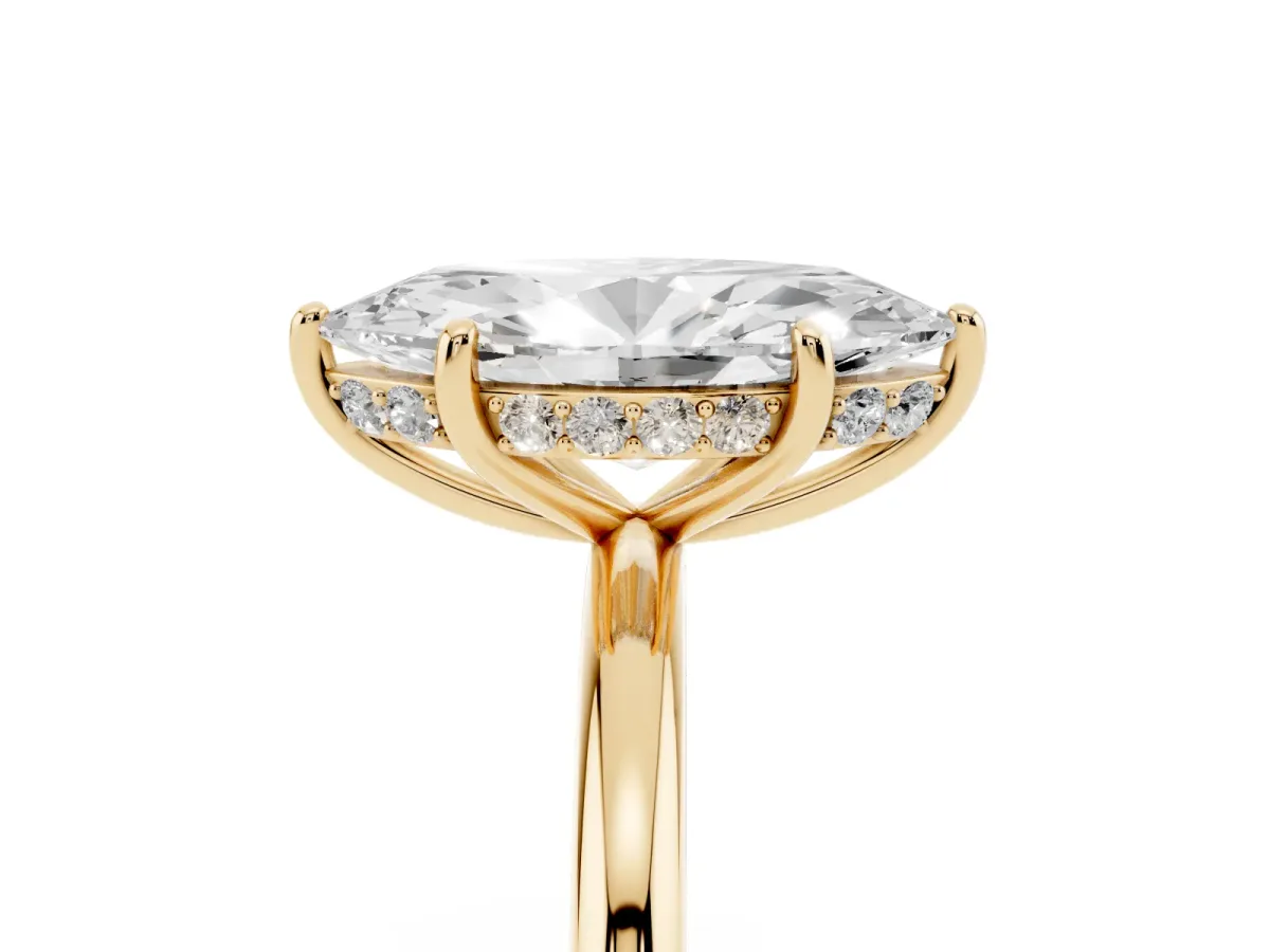 Marquise Cut Solitaire Diamond Ring with a Classic Band and Four-Prong Setting Yellow gold