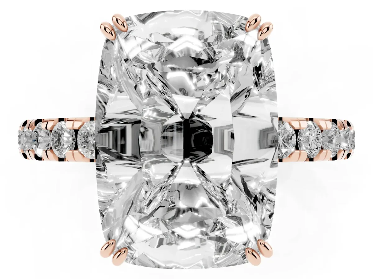 Old Mine Elongated Cushion Diamond Pave Band Ring Rose gold
