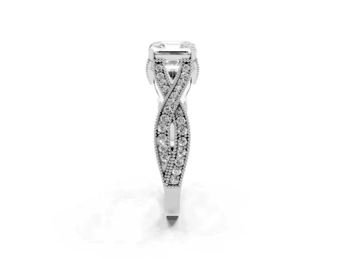Asscher Cut Cut Diamond Twisted Band with Milgrain Pave Setting and Four-Prong Setting Silver