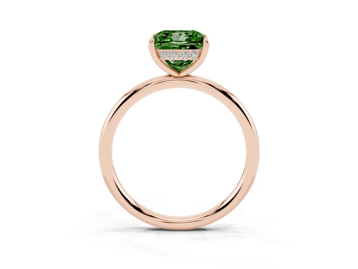 Fancy Green Princess Cut Solitaire Diamond Ring with a Classic Band and Four-Prong Setting Rose gold