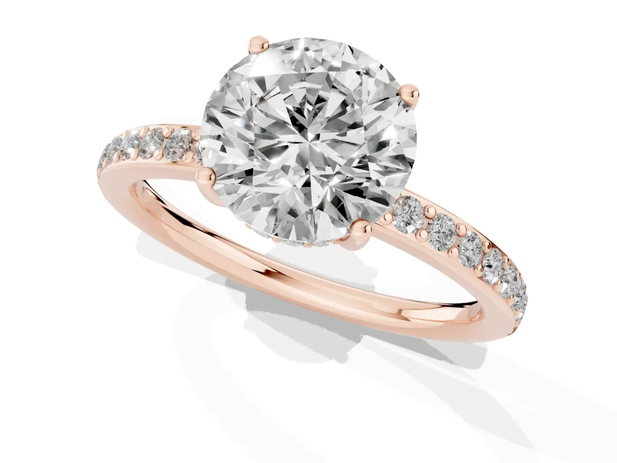 Round Cut Cut Diamond Pavé Band Ring with Four-Prong Setting Rose gold