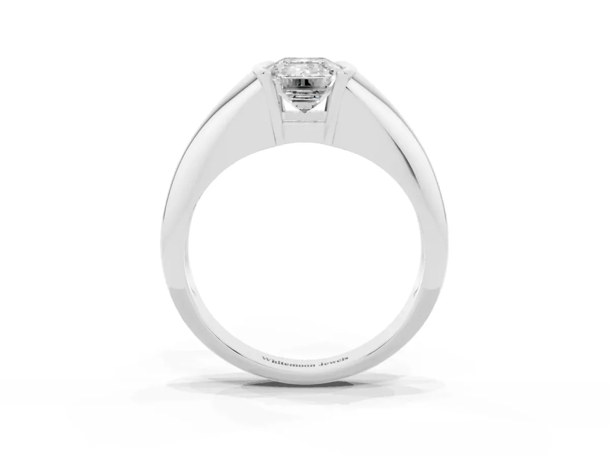 Emerald Cut Solitaire Tension Set Diamond Ring Silver