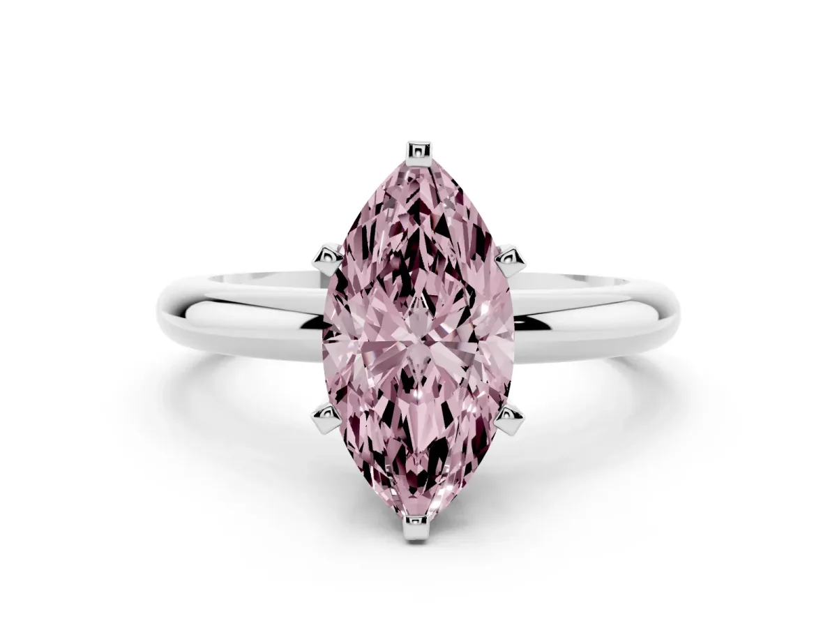 Fancy Pink Marquise Cut Diamond Solitaire Engagement Ring with Round Band and Four-Prong Setting Silver