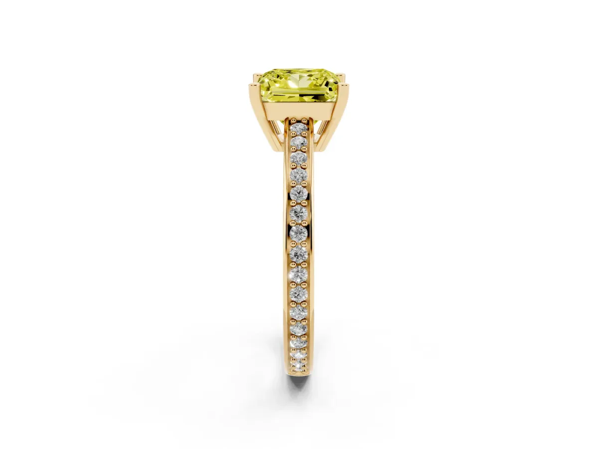 Fancy Yellow Princess Cut Solitaire Pavé Band Prong Setting Ring Yellow gold
