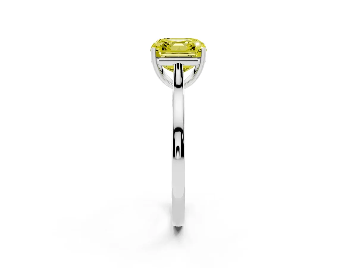 Fancy Yellow Asscher Cut Solitaire Heart Prong Engagement Ring with Tapered Band White gold