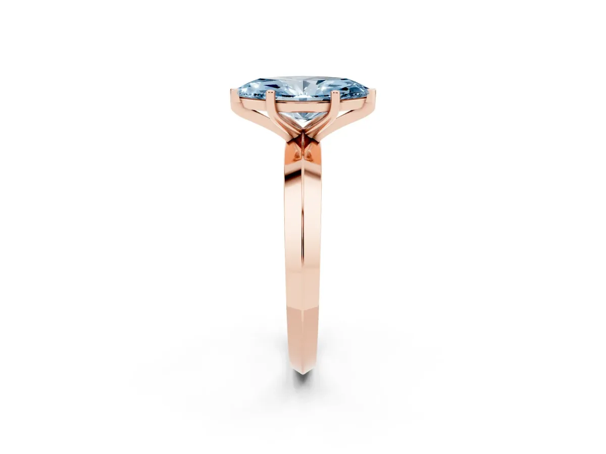 Fancy Blue Marquise Cut Cut Solitaire Engagement Ring with Flat Band and Four-Prong Setting Rose gold