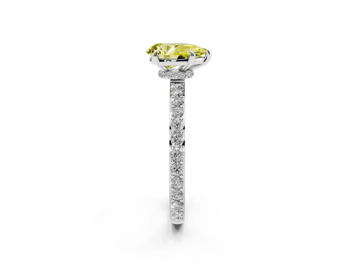 Fancy Yellow Pear Cut Diamond Pavé Engagement Ring with Round Accents and Prong Setting Silver