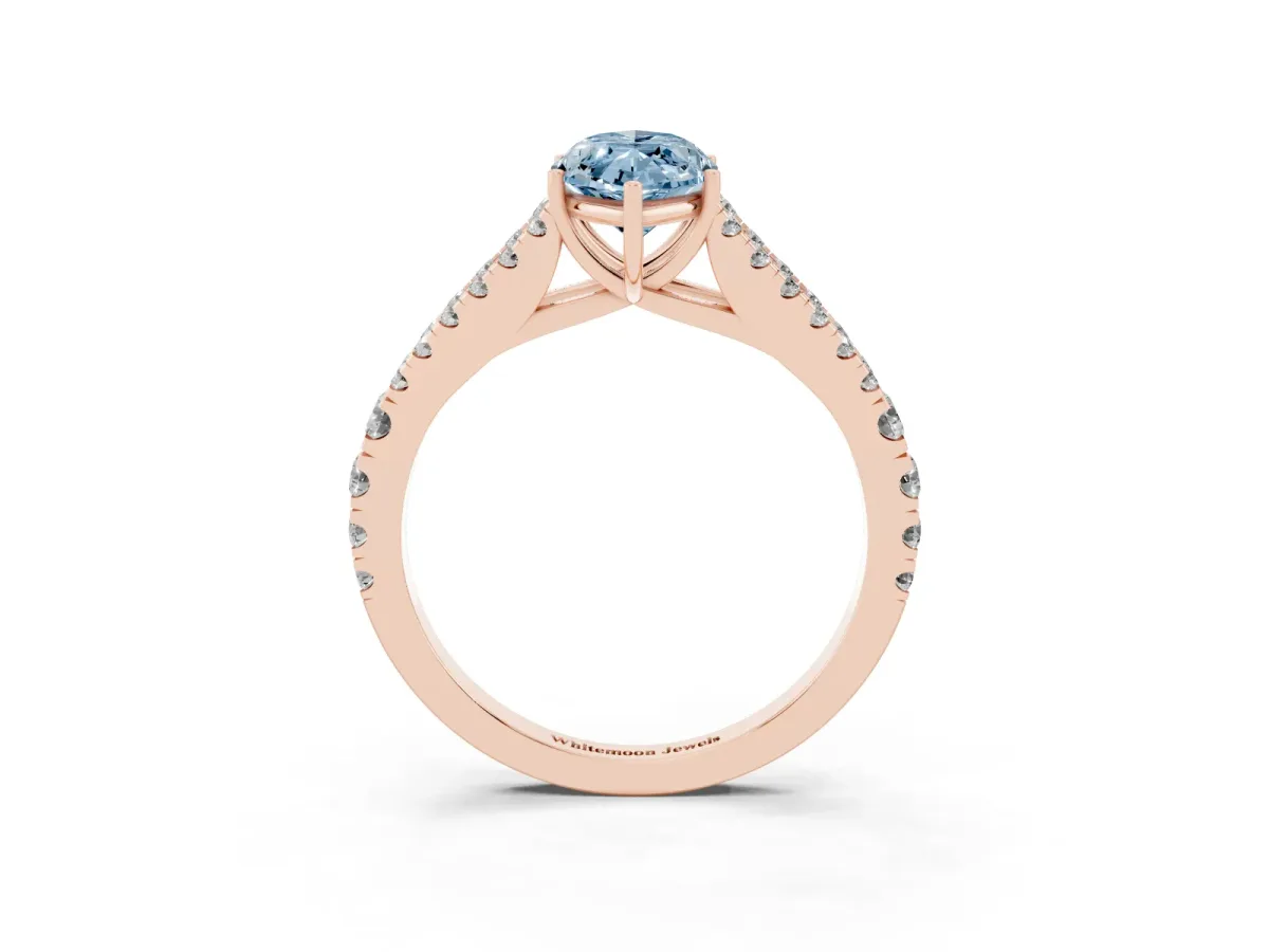 Fancy Blue Marquise Cut Diamond Split Shank Pavé Engagement Ring with Four-Prong Setting Rose gold