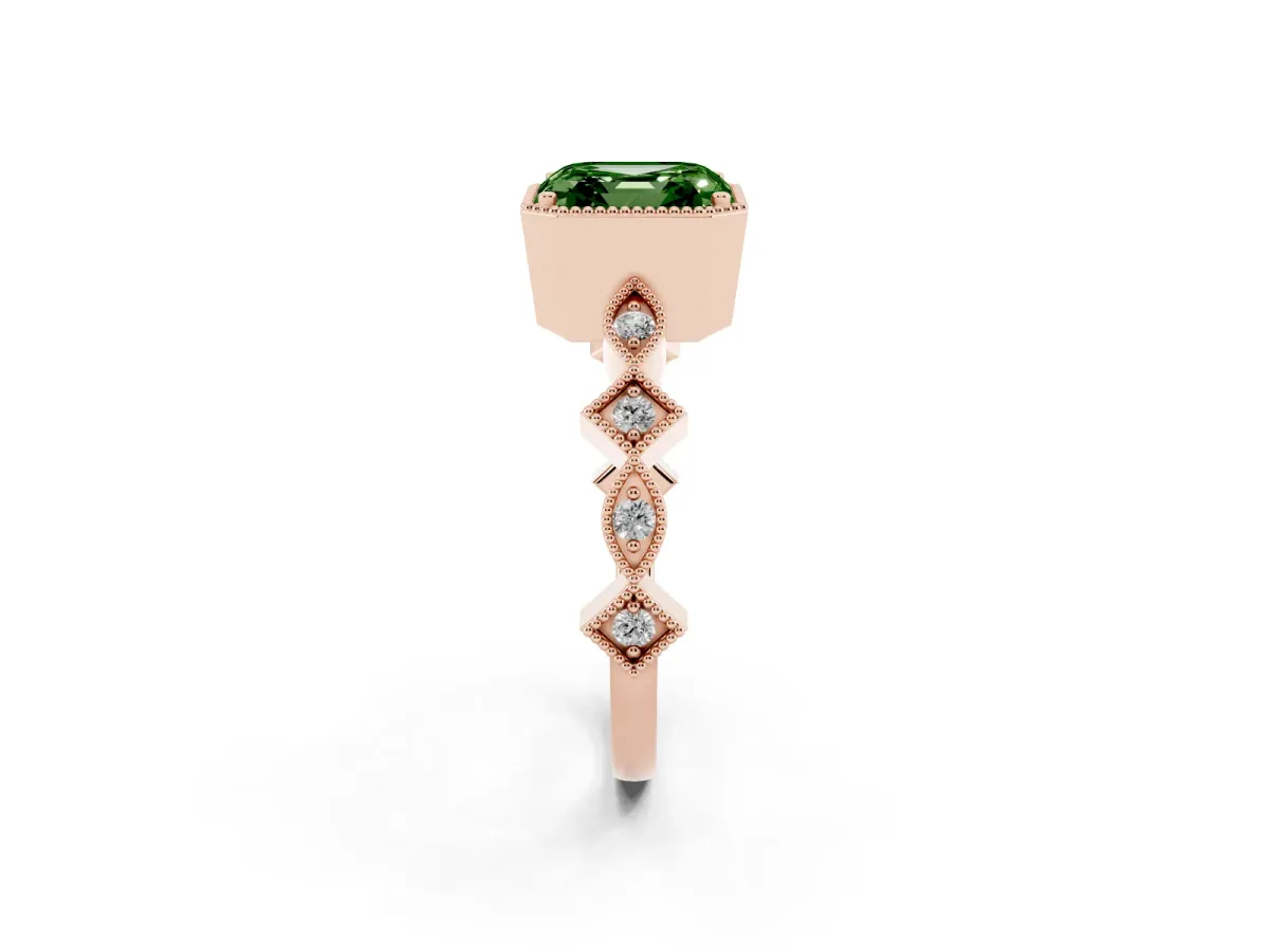 Fancy Green Asscher Cut Milgrain Marquise Diamond Twist Band Ring Rose gold