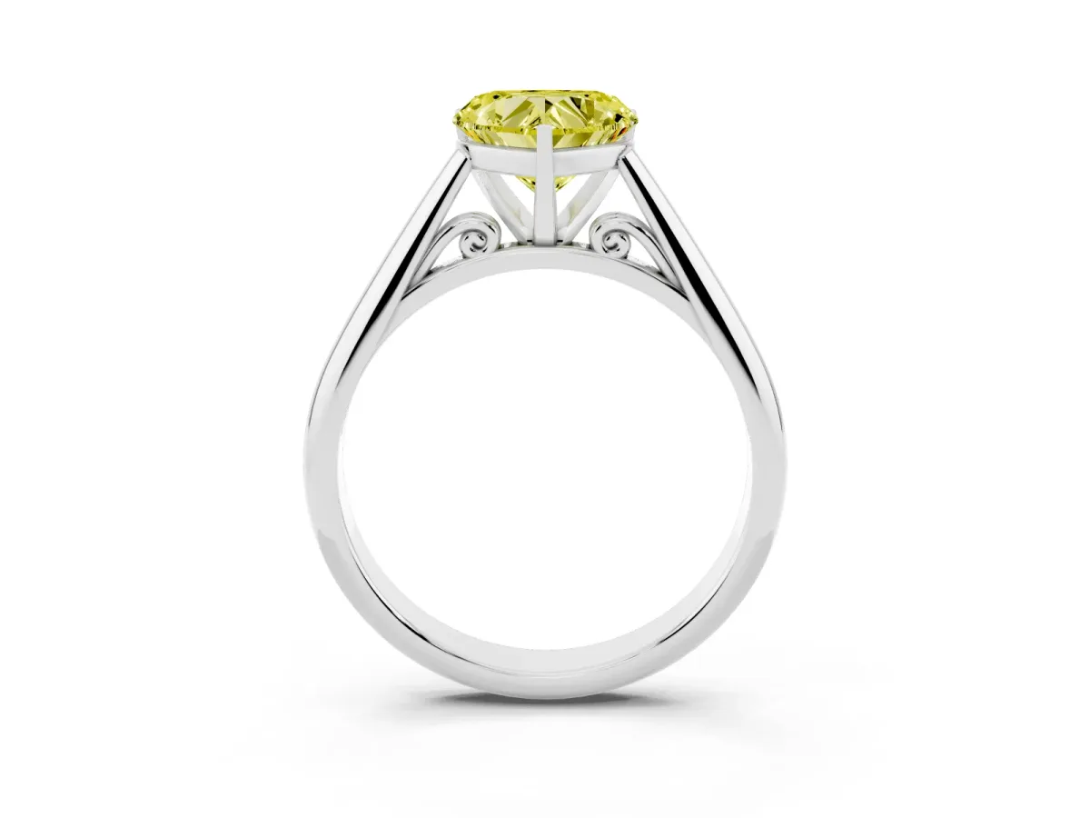 Fancy Yellow Heart Cut Diamond Solitaire Engagement Ring with Cathedral Setting and Four-Prong Mount Silver