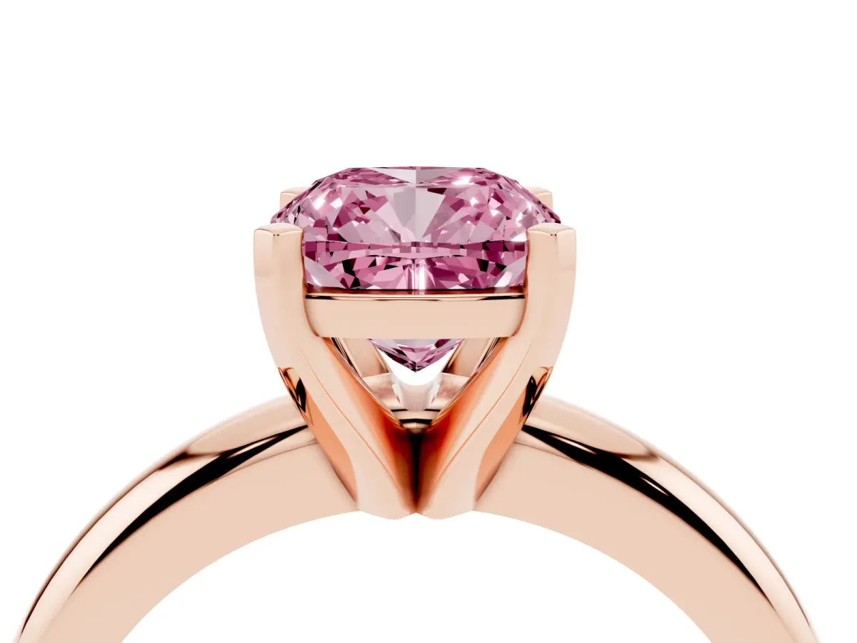 Fancy Pink Cushion Cut Diamond Solitaire Engagement Ring with Round Band and Four-Prong Setting Rose gold
