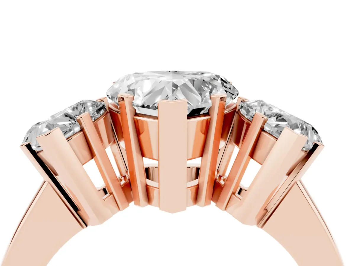 Three-Stone Heart Cut Cut Diamond Ring with Channel Set Band and Four-Prong Setting Rose gold