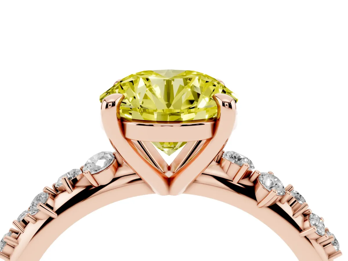 Fancy Yellow Round Cut Cut Diamond Vine Band with Four-Prong Setting Rose gold