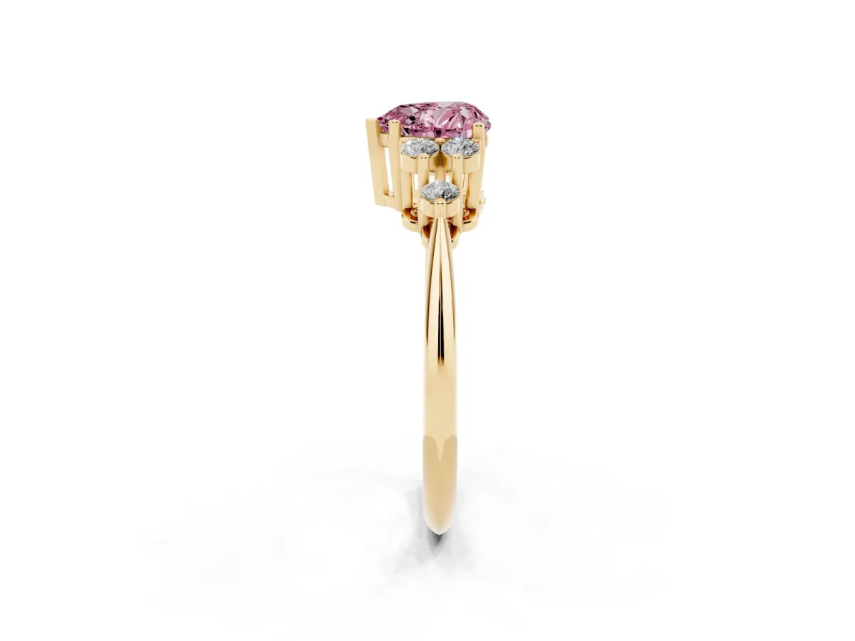 Fancy Pink Heart Cut Cut Diamond Cluster Ring with Solitaire Band and Four-Prong Setting Yellow gold