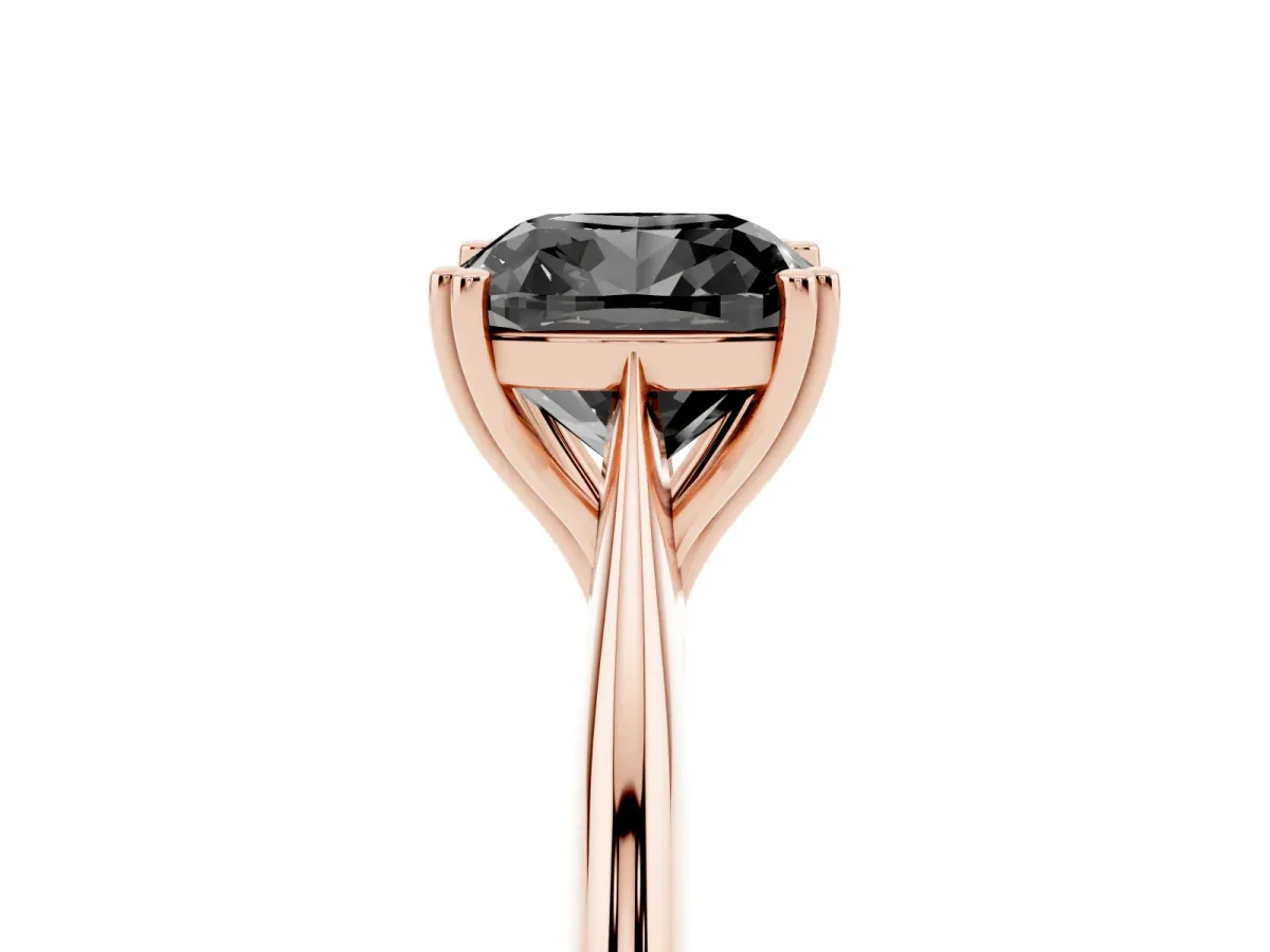 Fancy Black Cushion Cut Solitaire Diamond Ring with Six-Prong Setting and Classic Band Rose gold