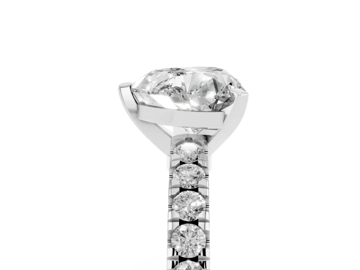 Heart Cut Solitaire Diamond with Pavé Band and Four-Prong Setting Silver