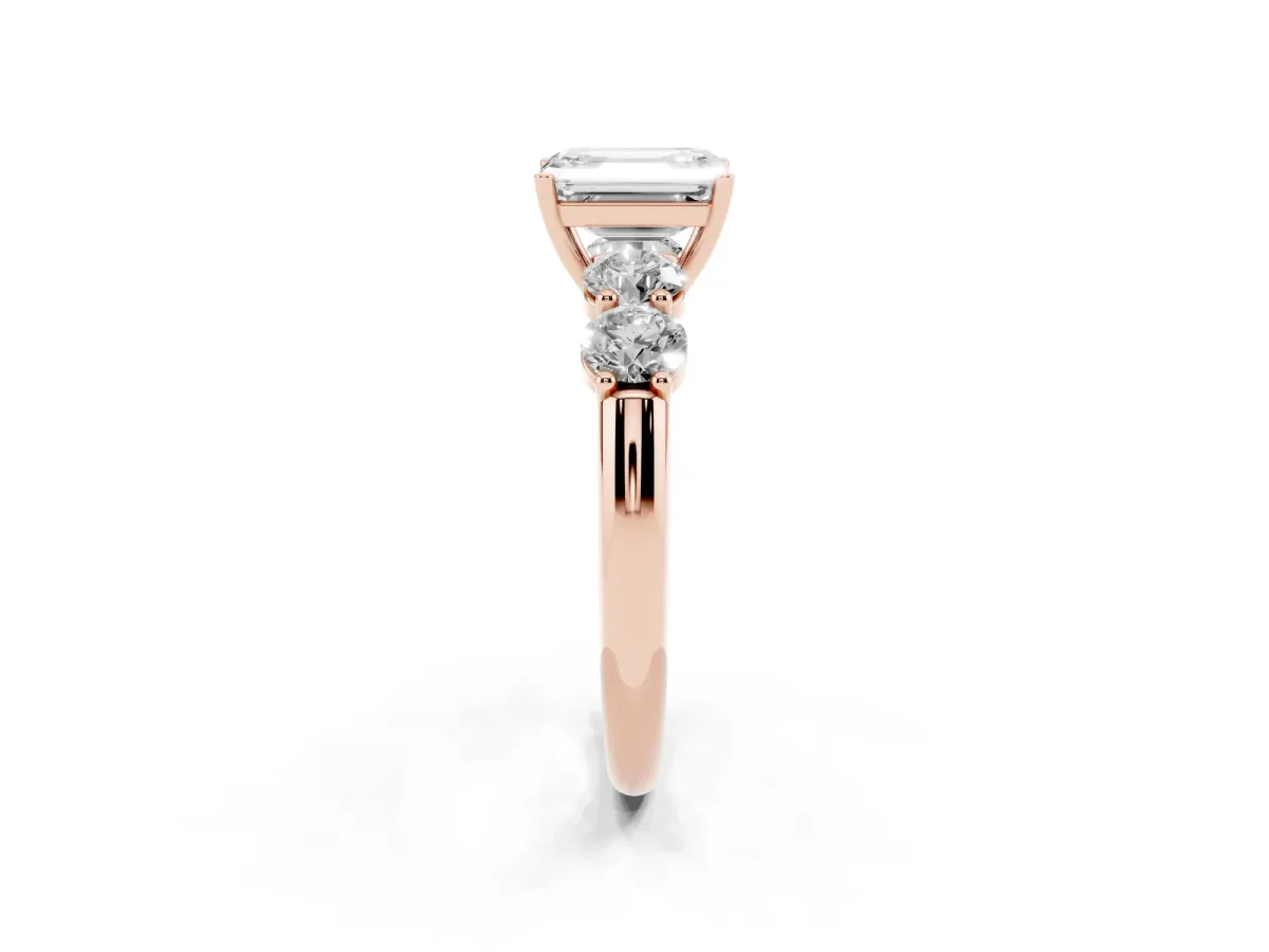 Emerald Cut Cut Five-Stone Prong Set Diamond Ring with Classic Band Rose gold