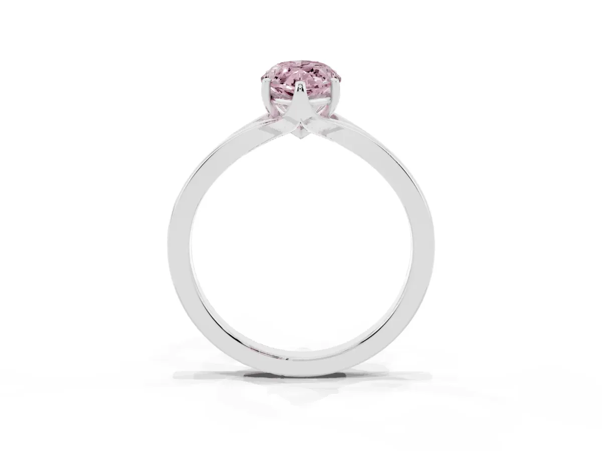 Fancy Pink Marquise Cut Solitaire Diamond Ring with Six-Prong Setting and Tapered Band Platinum