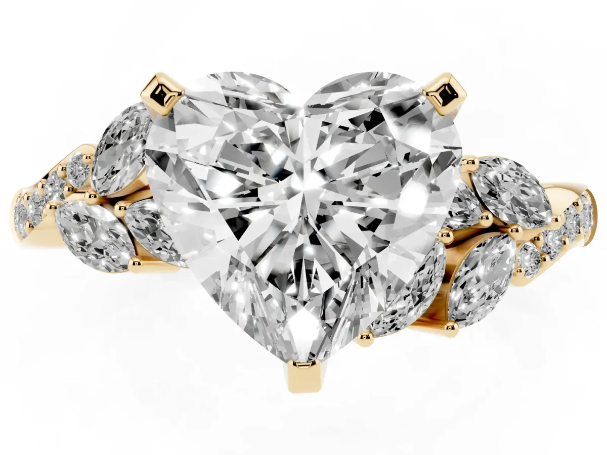 Heart Cut Solitaire Marquise Twist Band with Six-Prong Setting Yellow gold