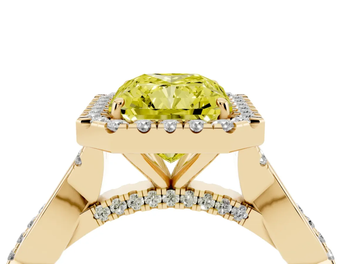 Fancy Yellow Radiant Cut Halo Twist Band Solitaire Ring Yellow gold