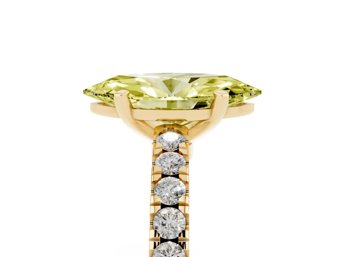 Fancy Yellow Marquise Cut Solitaire Diamond with Pavé Band and Four-Prong Setting Yellow gold