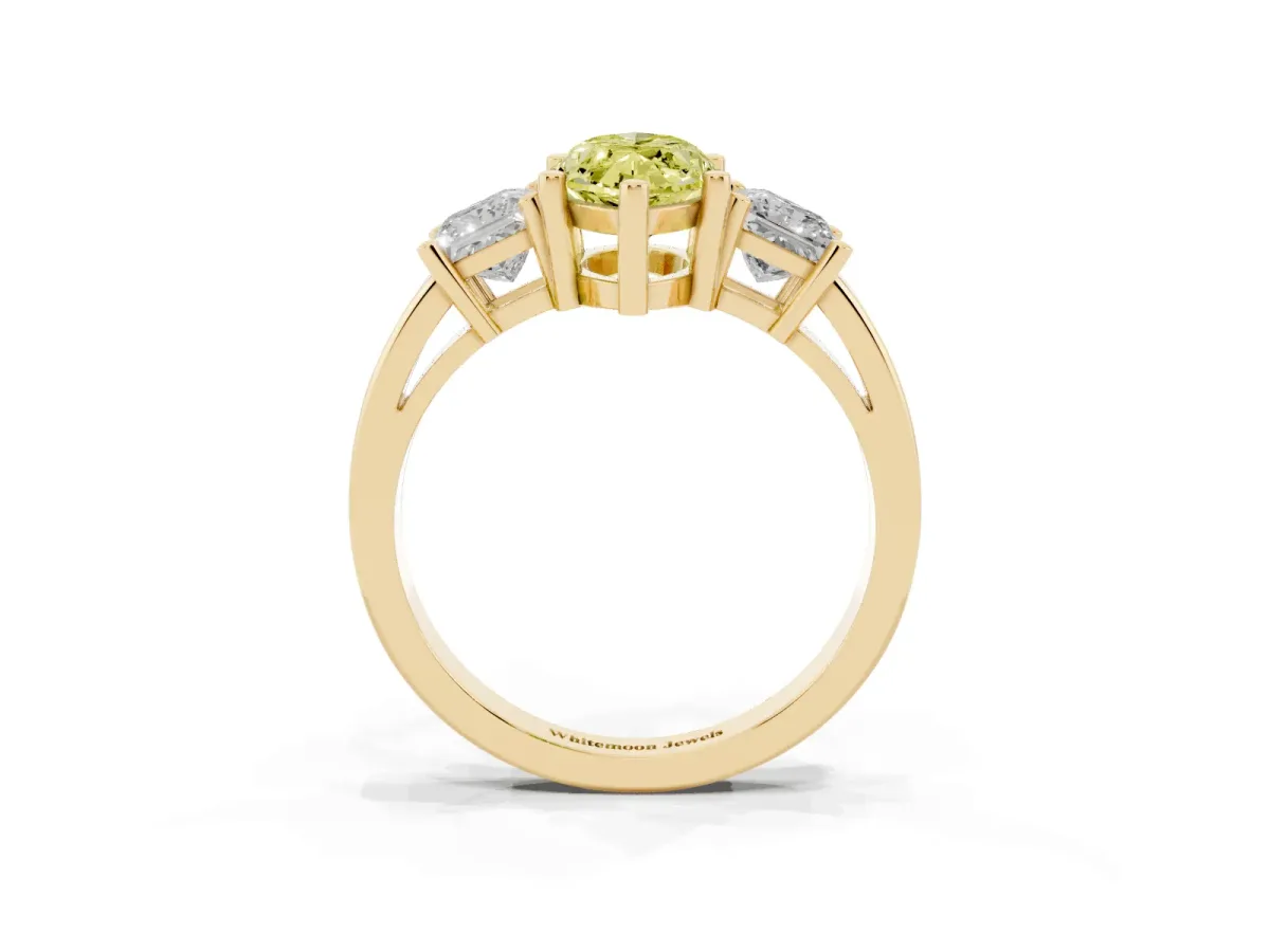 Fancy Yellow Three-Stone Marquise Cut Cut Solitaire Ring with Prong Setting Yellow gold