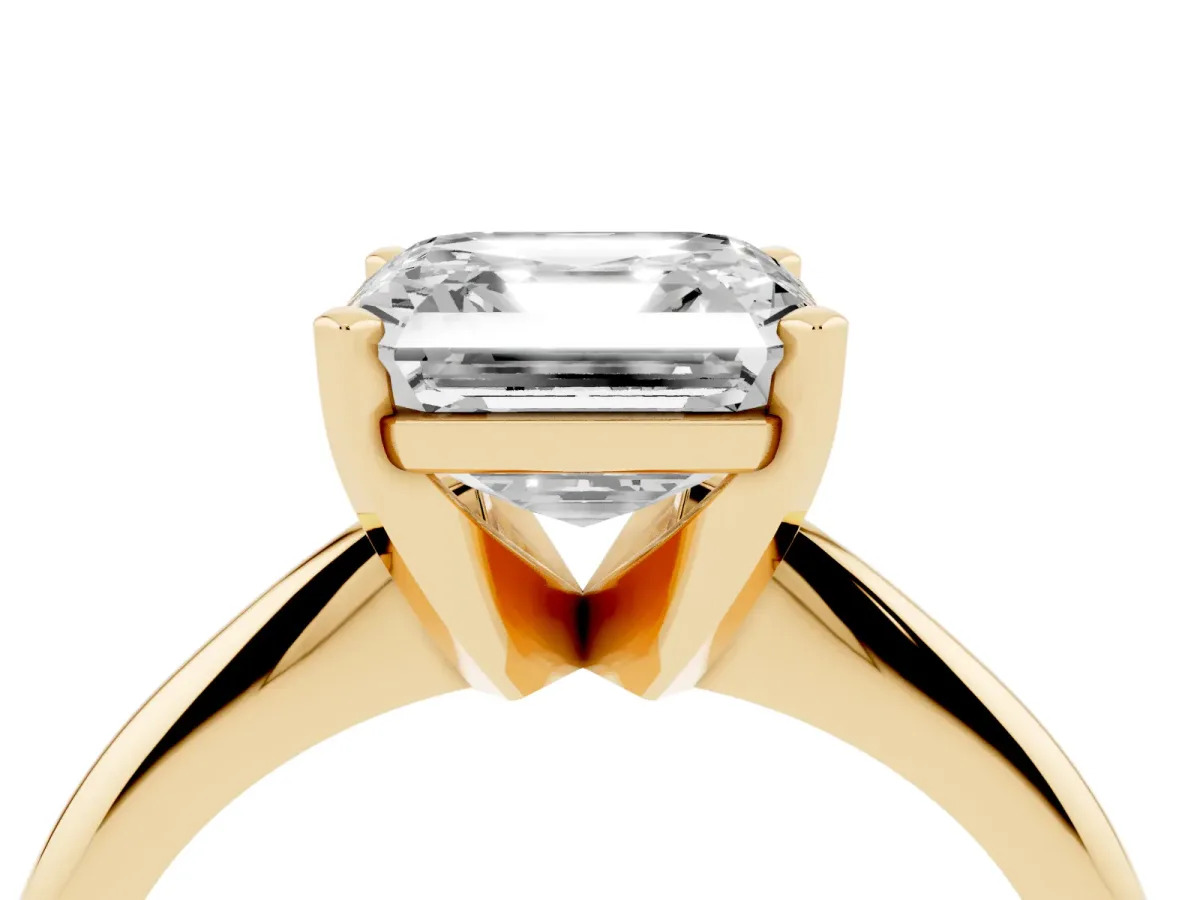 Asscher Cut Cut Solitaire Ring with Four-Prong Setting on a Classic Band Yellow gold