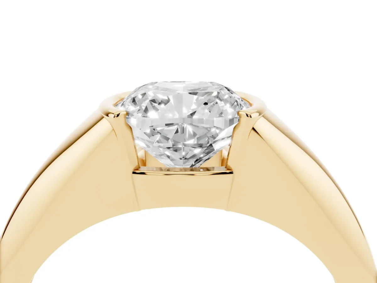 Cushion Cut Solitaire Tension Set Diamond Ring Yellow gold