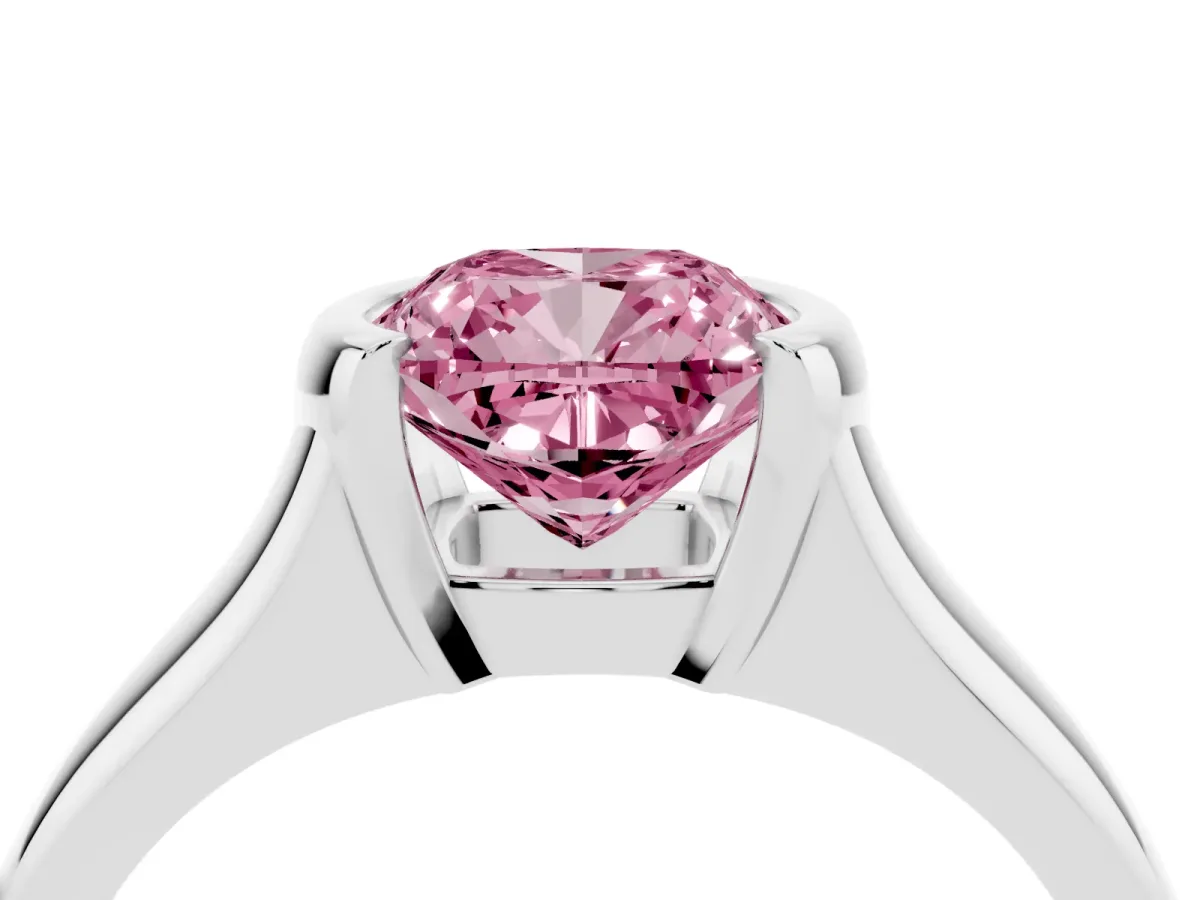 Fancy Pink Cushion Cut Solitaire Tension Set Diamond Ring with Split Shank Band Platinum