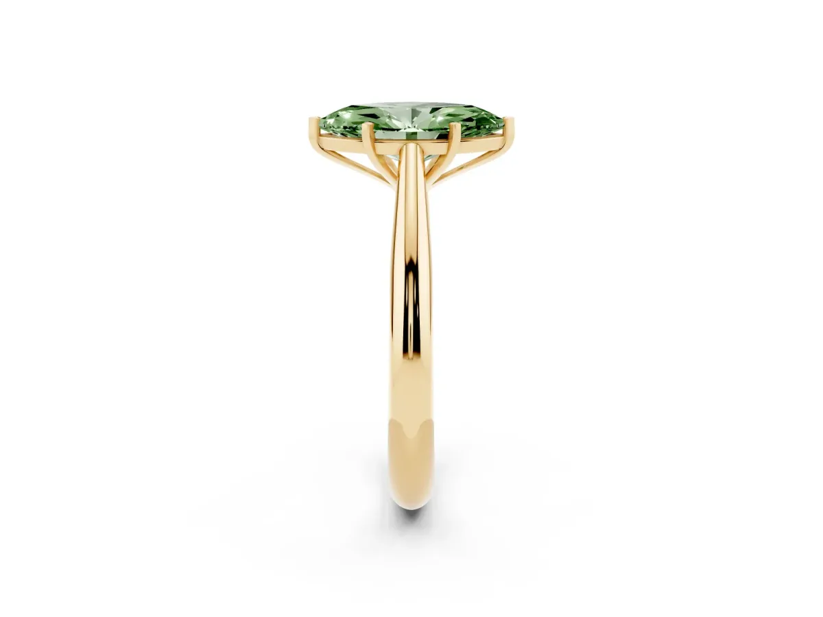Fancy Green Marquise Cut Diamond Solitaire Engagement Ring with Cathedral Setting and Four-Prong Mount Yellow gold
