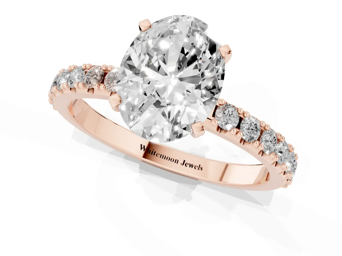 Oval Cut Diamond Solitaire Pavé Band with Four-Prong Setting Rose gold