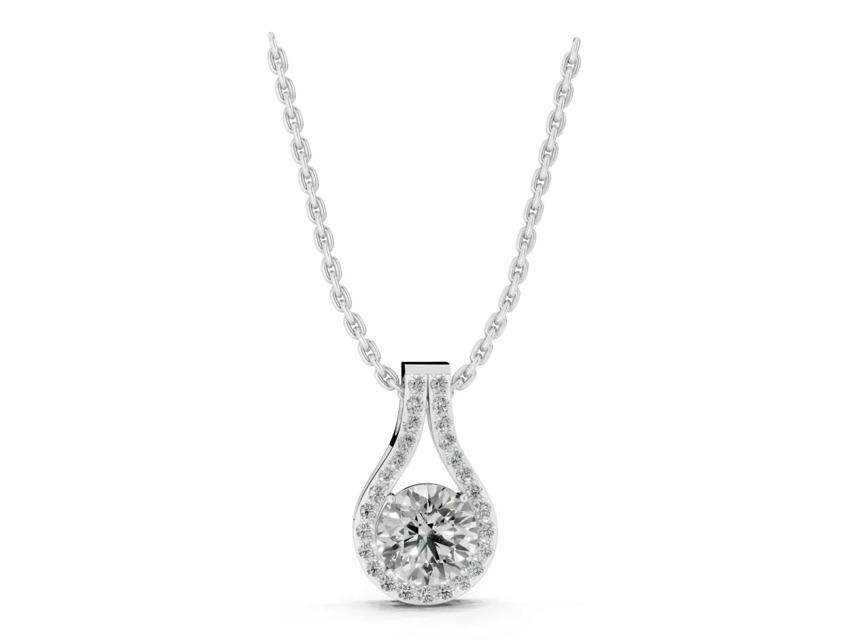 Round Halo Prong-Set Pendant Silver