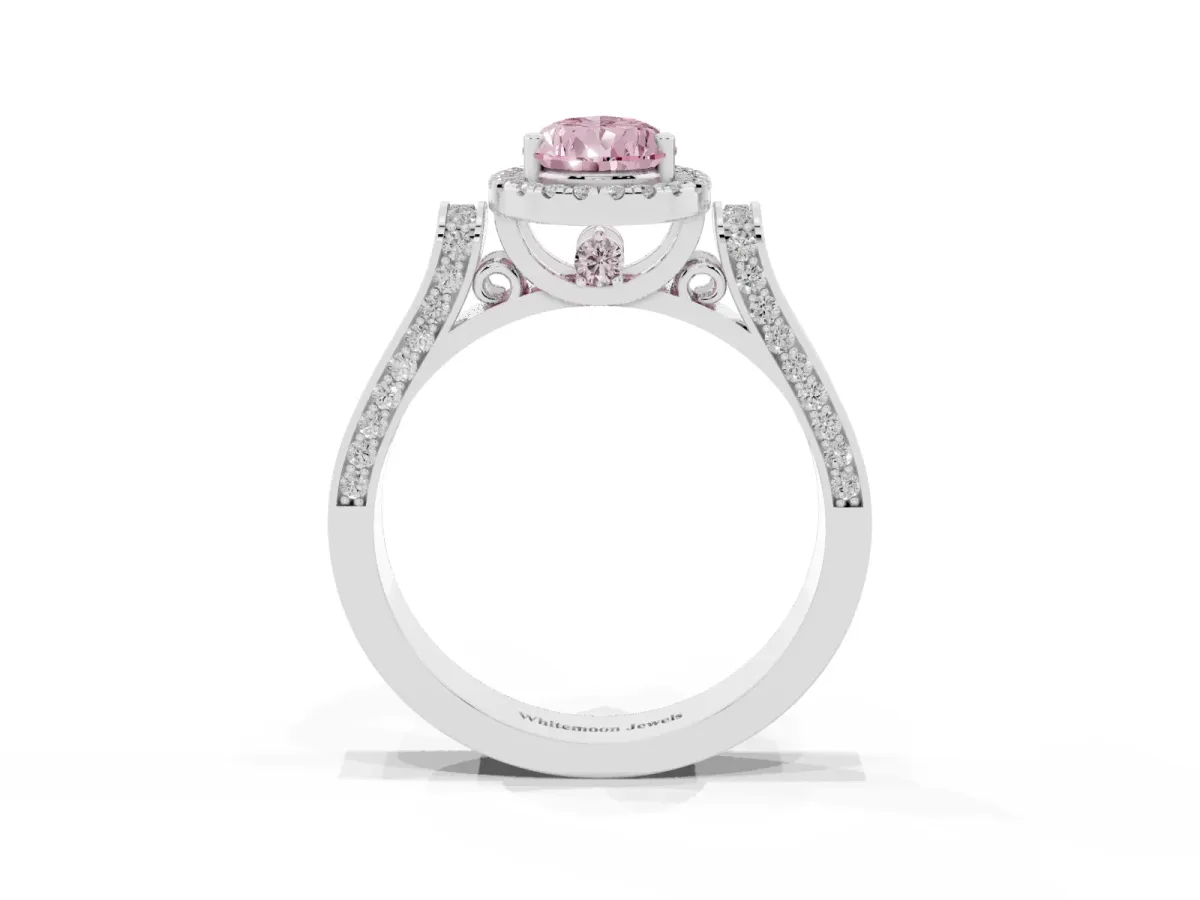 Fancy Pink Pear Cut Halo Pave Split Shank Prong Setting Ring Silver