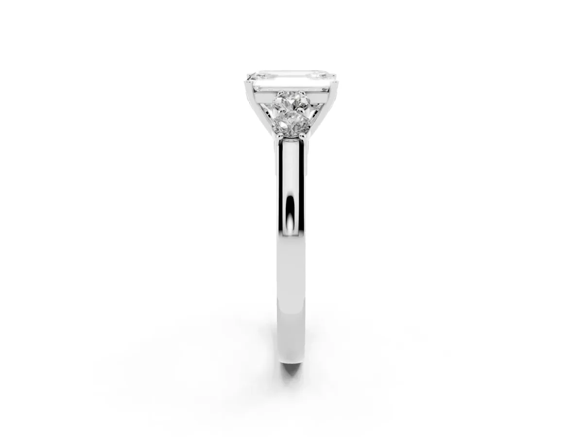 Emerald Cut Cut Diamond Five-Stone Prong Set White Gold Ring Silver