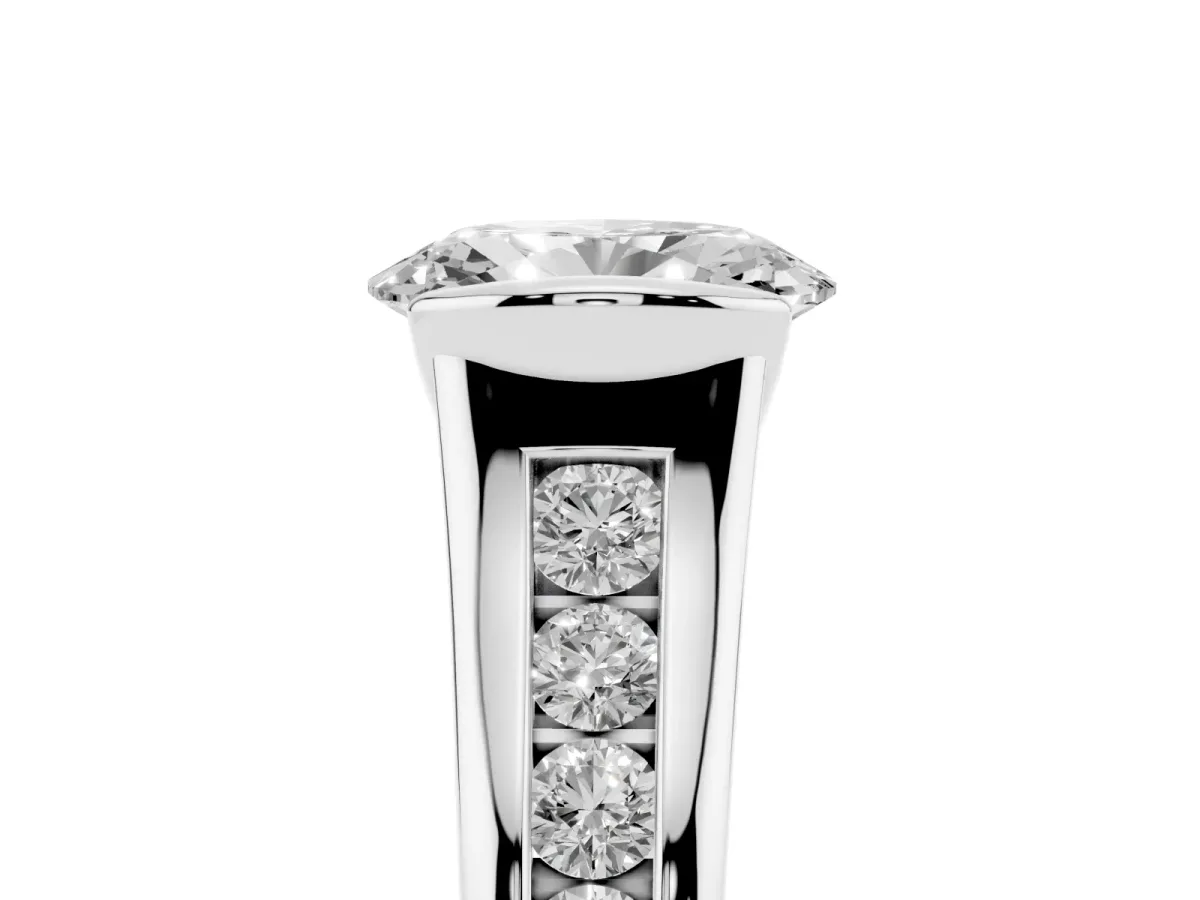 Oval Cut Solitaire Bezel-Set Diamond Ring with Channel-Set Band Silver