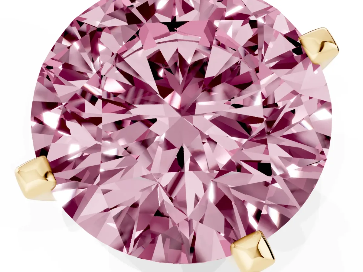 Fancy Pink Round Cut Diamond Solitaire Ring with Prong Setting and Classic Band Yellow gold