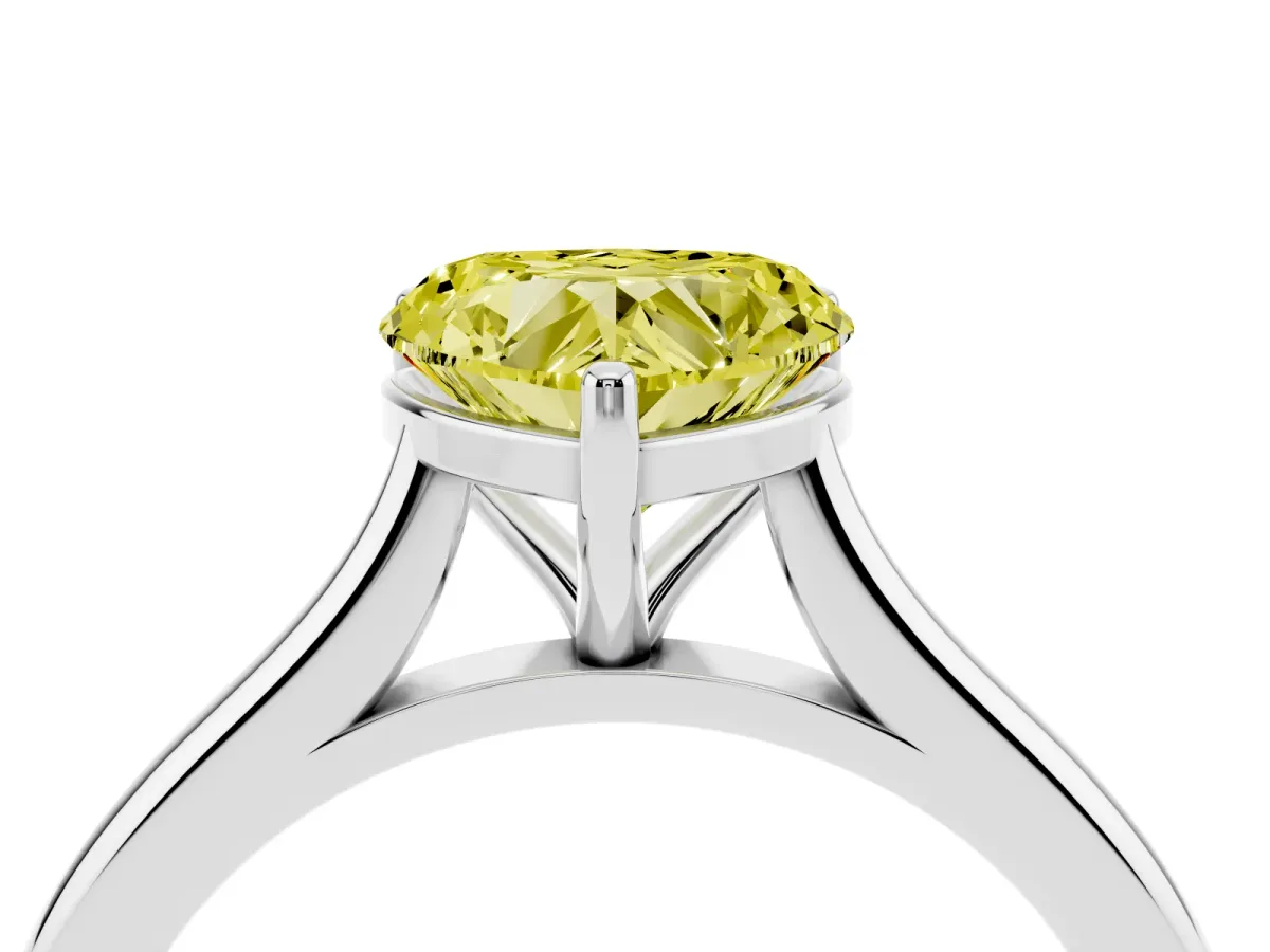 Fancy Yellow Heart Cut Cut Solitaire Ring with Cathedral Band and Four-Prong Setting Silver