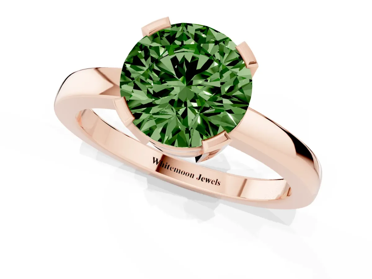 Fancy Green Round Cut Cut Solitaire Ring with Four-Prong Setting and Classic Band Rose gold