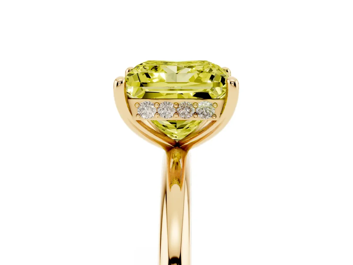 Fancy Yellow Princess Cut Solitaire Diamond Ring with a Classic Band and Four-Prong Setting Yellow gold