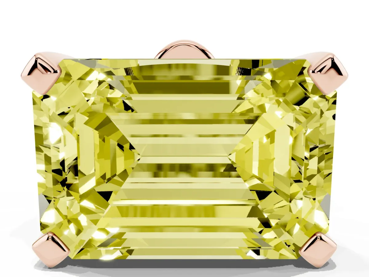 Fancy Yellow Emerald Cut Diamond Solitaire Ring with Prong Setting and Classic Band Rose gold