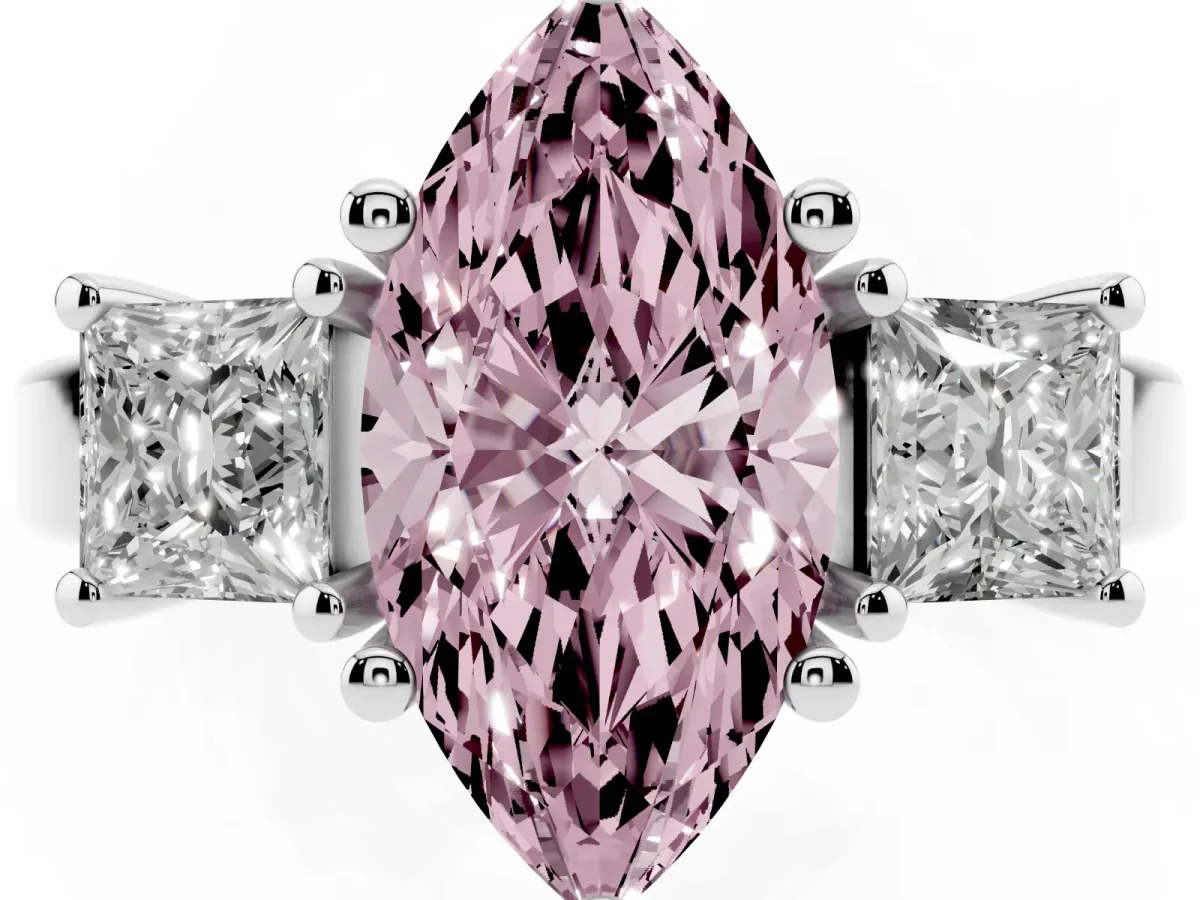 Fancy Pink Three-Stone Marquise Cut Cut Solitaire Ring with Prong Setting Silver