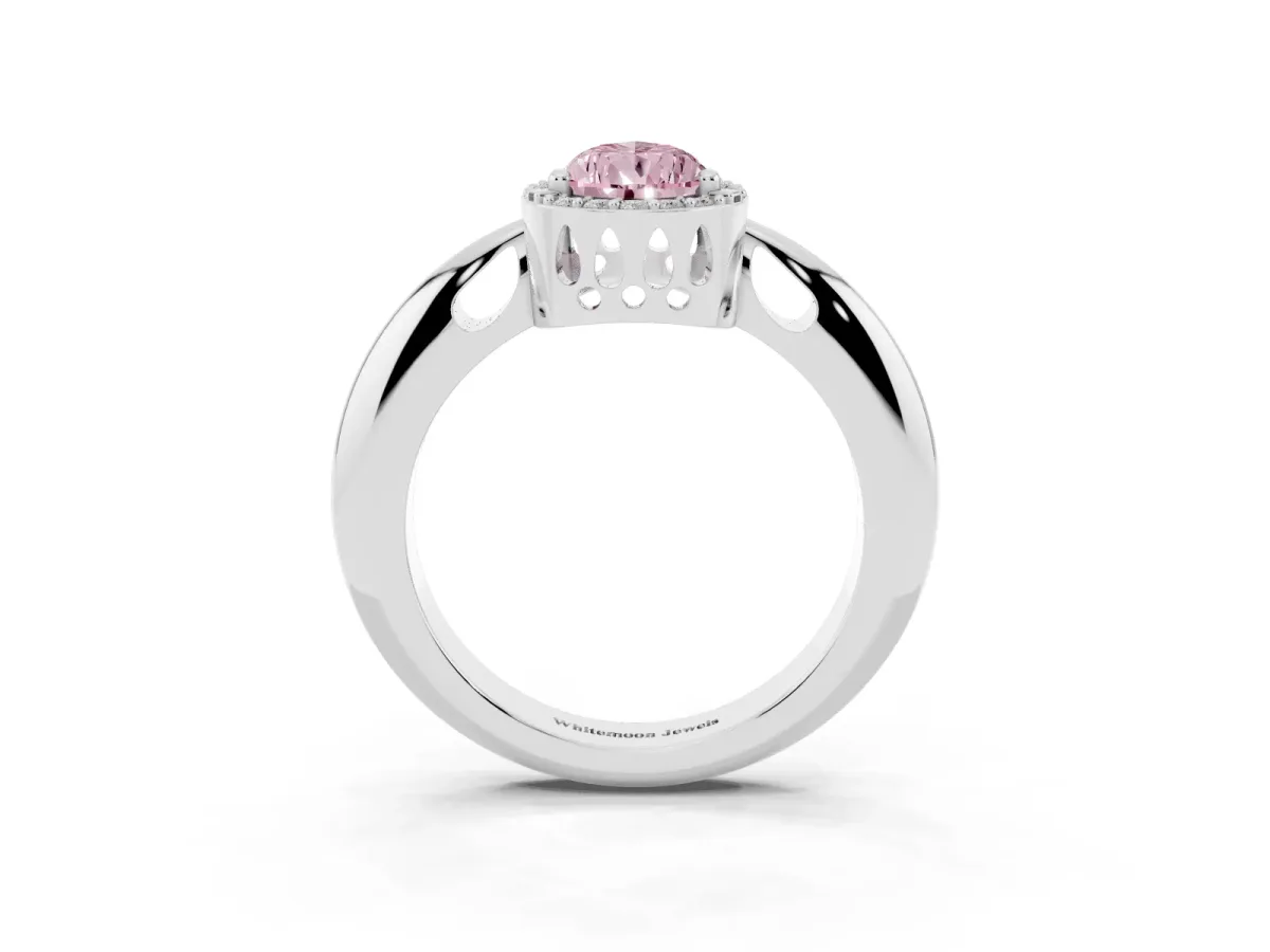 Fancy Pink Pear Cut Cut Diamond Halo Engagement Ring with Split Shank and Four-Prong Setting Silver