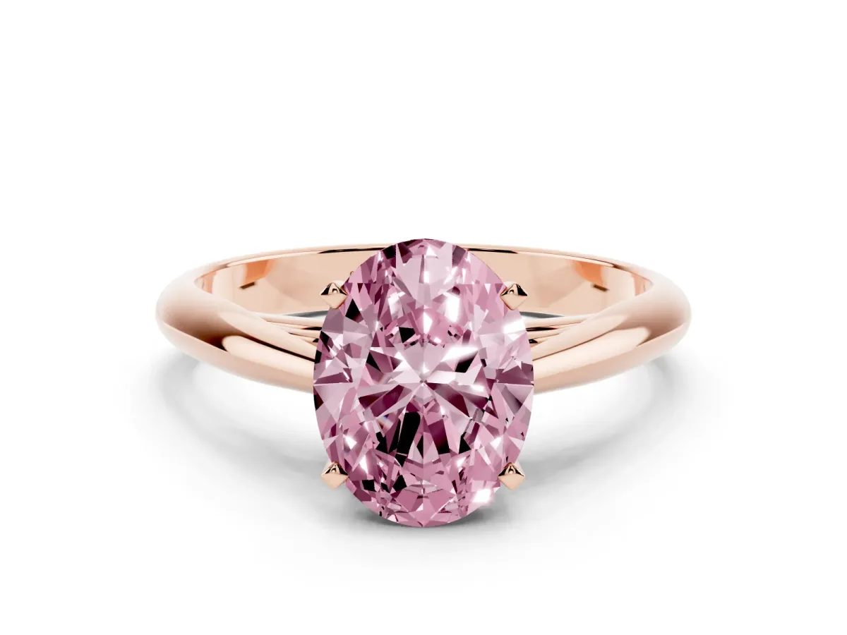 Fancy Pink Oval Cut Diamond Solitaire Engagement Ring with Cathedral Setting and Four-Prong Mount Rose gold