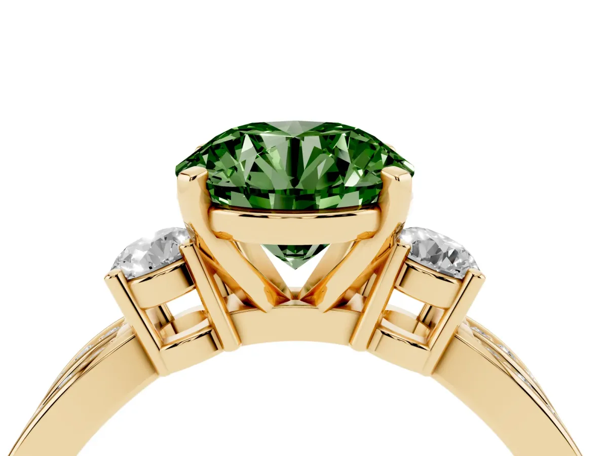 Fancy Green Three-Stone Round Cut Cut Diamond Twist Band with Prong Setting Yellow gold