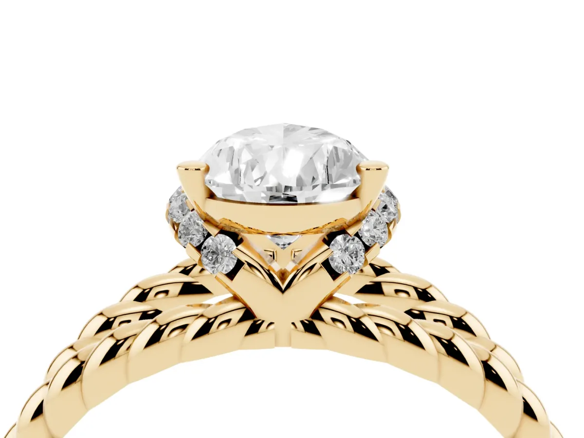 Pear Cut Halo Twisted Band Four-Prong Ring Yellow gold