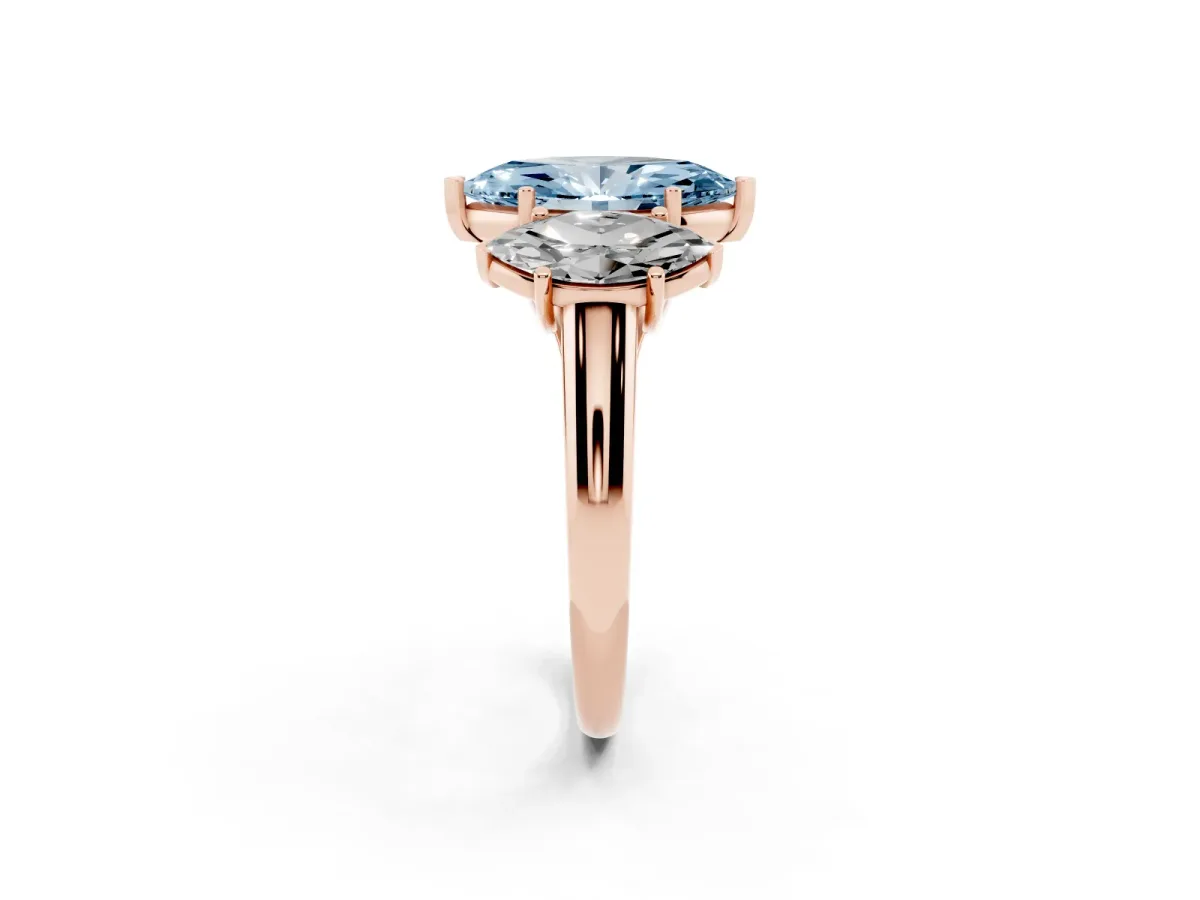 Fancy Blue Three-Stone Marquise Cut Diamond Engagement Ring with Prong Setting Rose gold