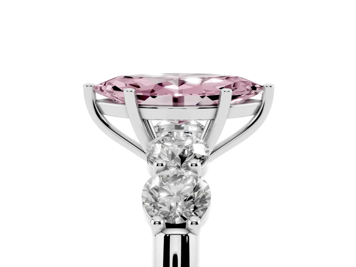 Fancy Pink Marquise Cut Cut Five-Stone Prong Set Diamond Ring with Classic Band Silver